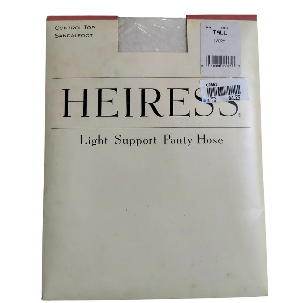 NWT Heiress Womens SZ Tall Light Support Pantyhose Ivory Control Top Vintage